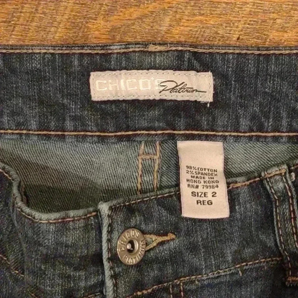 Chico's Platinum wide leg blue denim jeans women's 2 reg - Picture 3 of 5